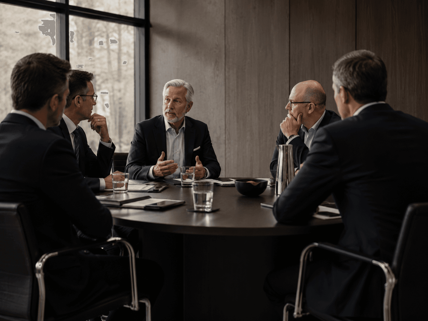 A senior leadership team in a focused facilitated discussion
